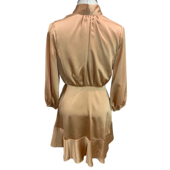Small Vici Womens Satin Long Sleeve Dress Banded Waist Goldy Orange Color - Picture 5 of 10